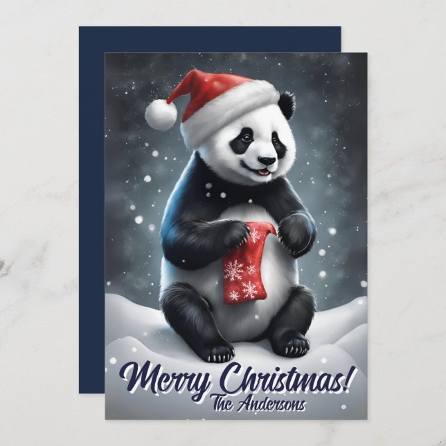 Weihnachten 5 Panda, Happy Holidays, Weihnachtskar Einladung (Vorne/Hinten)