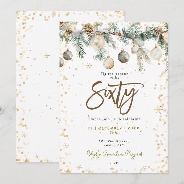 Weihnachten 60 Party Baubles Kiefer Einladung (Vorne/Hinten)