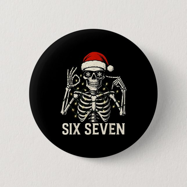Weihnachten 67 Meme Skelett mit Santa Hut für Männ Button (Vorderseite)