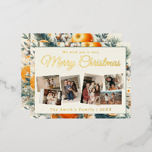 Weihnachten 6x Foto vintage retro floral Folien Feiertagspostkarte