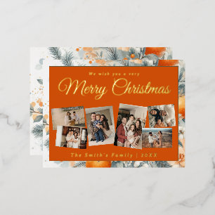 Weihnachten 6x Foto Vintages Retro-Blumenmuster Folien Feiertagspostkarte