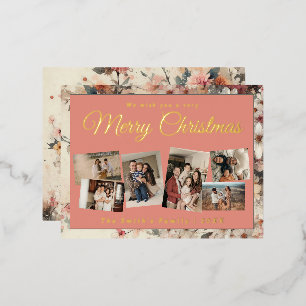 Weihnachten 6x Foto Vintages Retro-Blumenmuster Folien Feiertagspostkarte