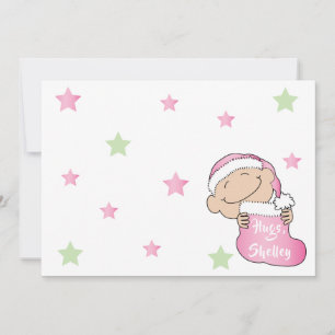 Weihnachten 7" x 5" Babyrosa Danke/2-seitig/Flach Einladung