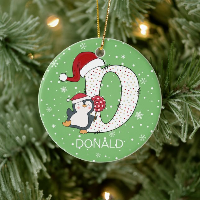 Weihnachten Alphabet D Weihnachtsmannmütze Pinguin Keramik Ornament (Baum)