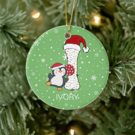 Weihnachten Alphabet I Weihnachtsmannmütze Pinguin Keramik Ornament