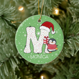 Weihnachten Alphabet M Weihnachtsmannmütze Pinguin Keramik Ornament