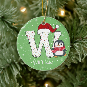 Weihnachten Alphabet W Weihnachtsmannmütze Pinguin Keramik Ornament