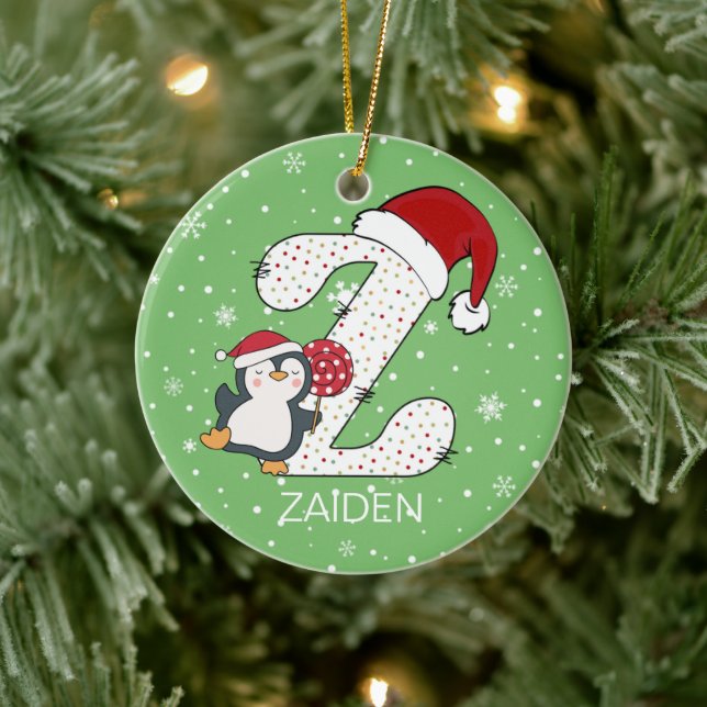 Weihnachten Alphabet Z Weihnachtsmannmütze Pinguin Keramik Ornament (Baum)