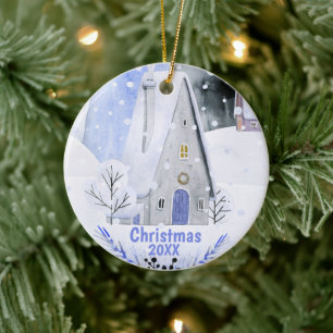 Weihnachten - Alpine Ski Mountain Village Keramik Ornament