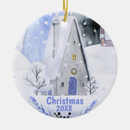 Weihnachten - Alpine Ski Mountain Village Keramik Ornament