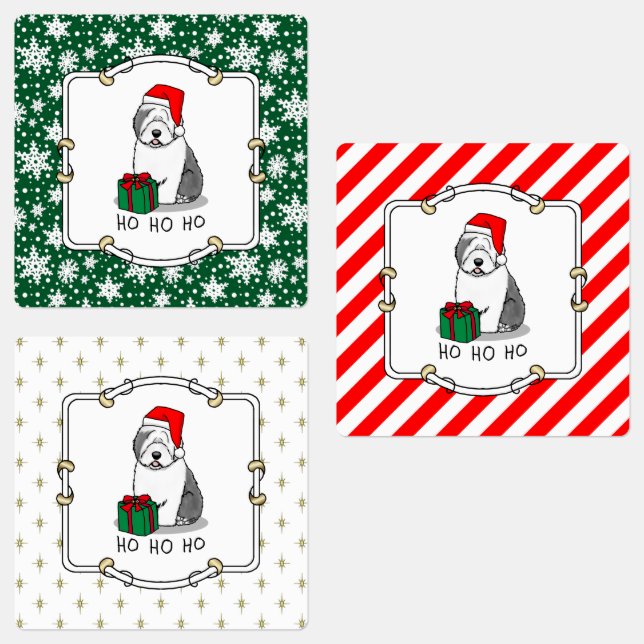 Weihnachten - Alte englische Schafhunde (Grau 1) N Etiketten (Gruppe)