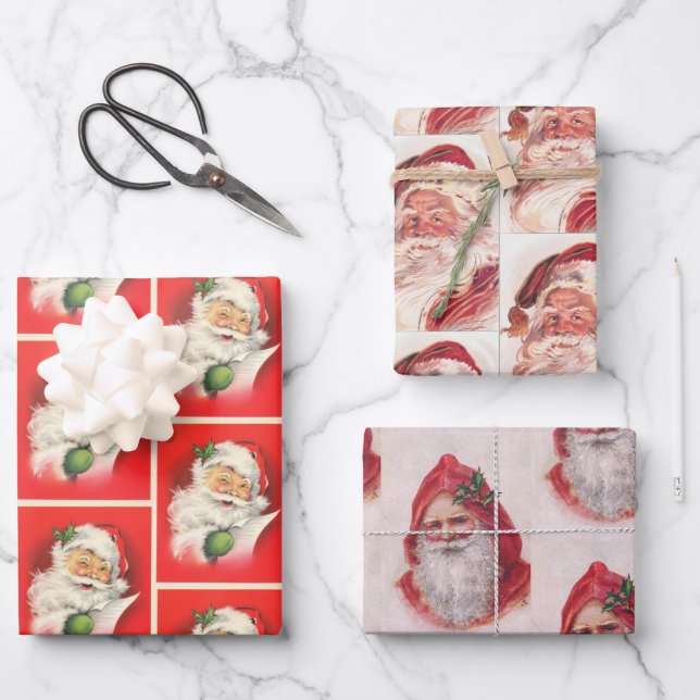 Weihnachten Alter Stil Vintager Weihnachtsmann Mus Geschenkpapier Set (Vorderseite)