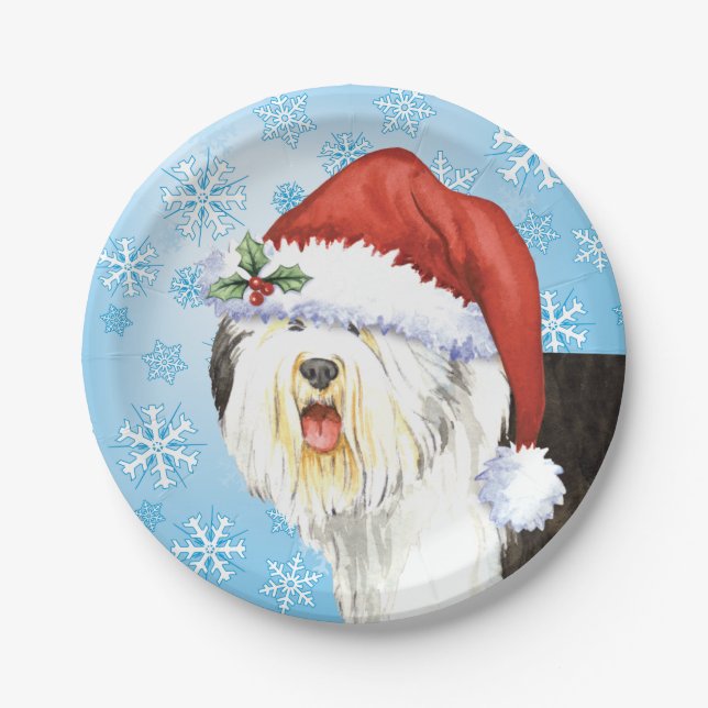 Weihnachten Altes englisches Sheepdog Papier Platt Pappteller (Vorderseite)