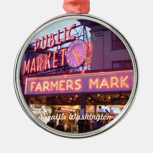Weihnachten am Pike-Platz-Markt Seattle Ornament Aus Metall (Vorne)