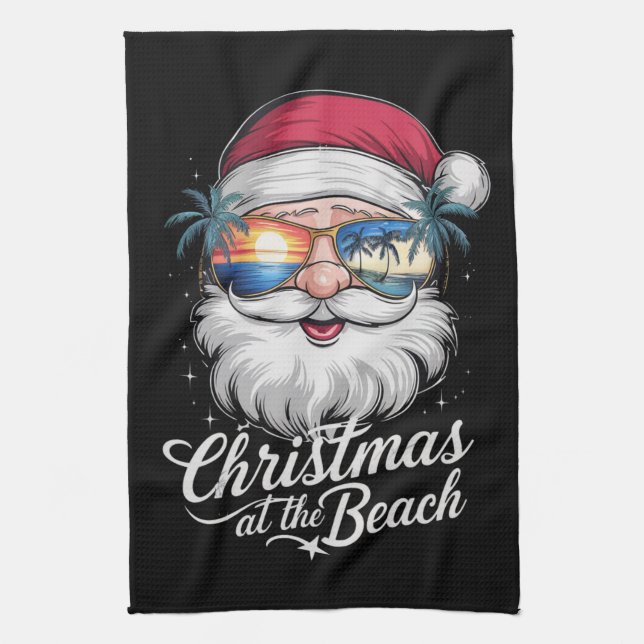 Weihnachten am Strand Hawaiian Sommerurlaub Geschirrtuch (Vertikal)