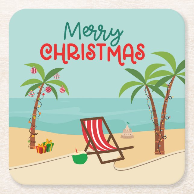 Weihnachten am Strand Rechteckiger Pappuntersetzer (Vorderseite)