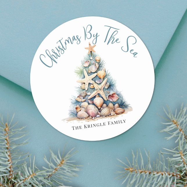 Weihnachten am Strand Runder Aufkleber (Beach Christmas Classic Round Sticker )