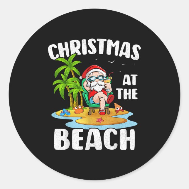 Weihnachten am Strand Sommer Weihnachten in J Runder Aufkleber (Vorderseite)