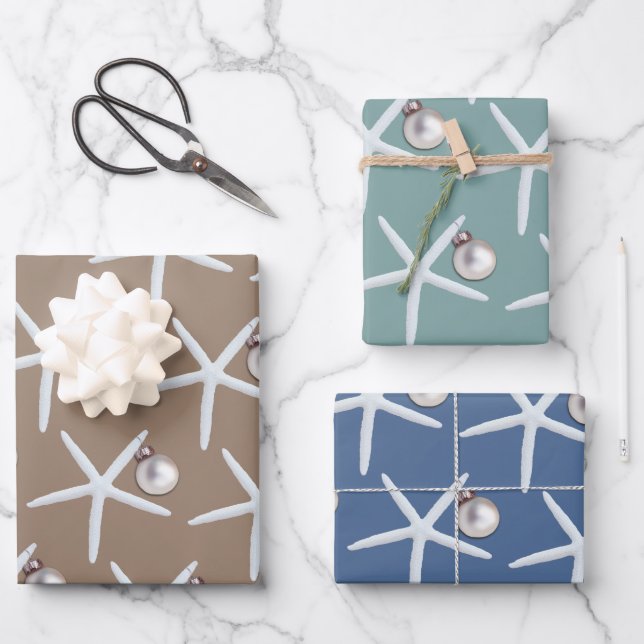 Weihnachten am Strand von Starfish und Ornament Geschenkpapier Set (Vorderseite)