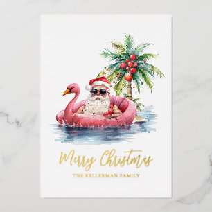 Weihnachten am tropischen Strand mit Santa Claus Folien Feiertagskarte