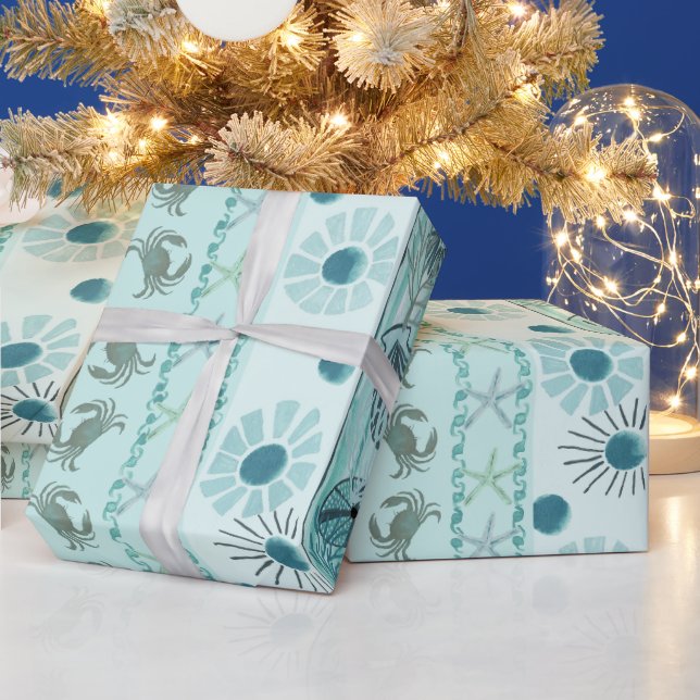 Weihnachten an der Küste Bohemisch Seashells Geschenkpapier (Feiertage)