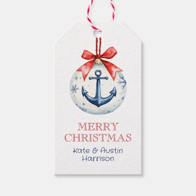 Weihnachten an der Küste Nautical Anchor Ornament Geschenkanhänger (Vorderseite)