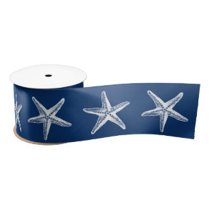 Weihnachten an der Küste Navy Blue White Starfish  Satinband