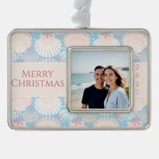 Weihnachten an der Küste Seashell Starfish Foto Rahmen-Ornament Silber