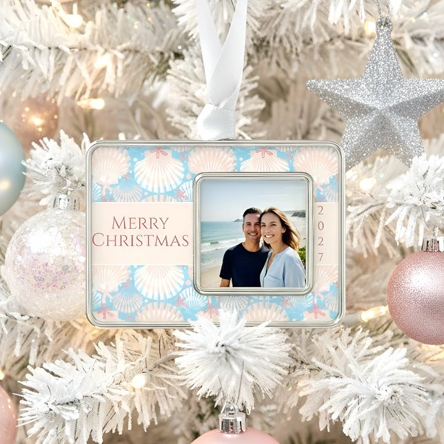Weihnachten an der Küste Seashell Starfish Foto Rahmen-Ornament Silber (Von Creator hochgeladen)
