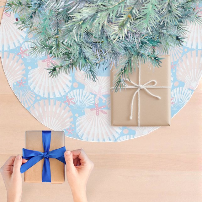 Weihnachten an der Küste - Seashell und Starfish Polyester Weihnachtsbaumdecke (Von Creator hochgeladen)
