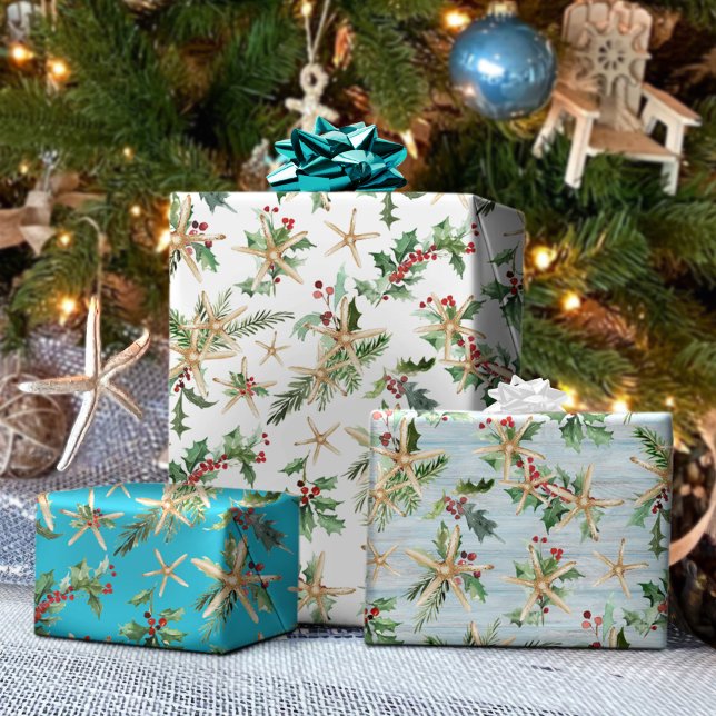 Weihnachten an der Küste Tropischer Strand Starfis Geschenkpapier Set (Von Creator hochgeladen)