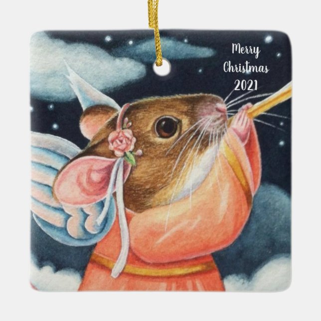Weihnachten Angel Maus und Trumpf Wasserfarben Kun Keramikornament (Vorderseite)