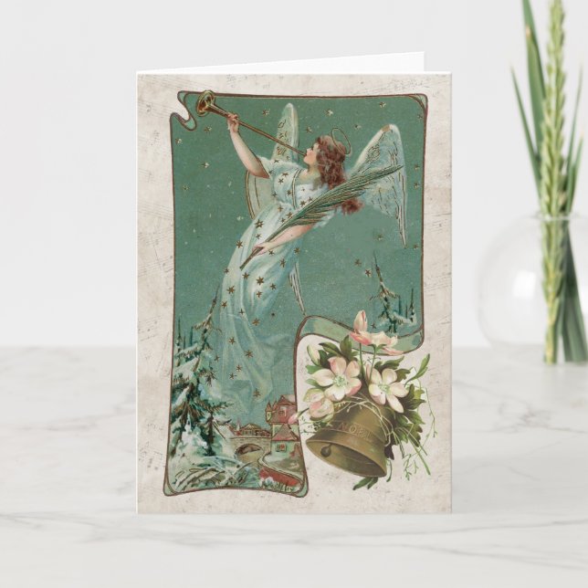 Weihnachten Angel Musik Bell Horn Aquamarin Blau (Vorderseite)