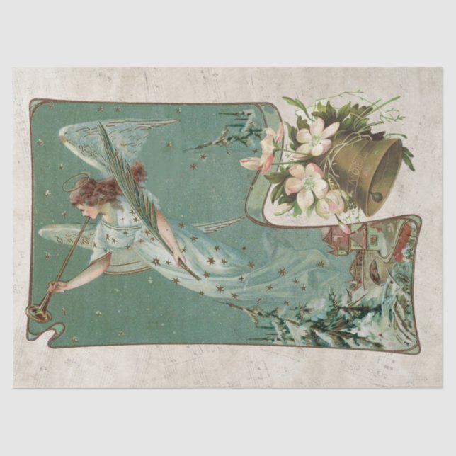 Weihnachten Angel Musik Bell Horn Aquamarin Blau Seidenpapier (Vorderseite)