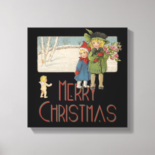 Weihnachten Antik Kinder Illustration 1920 Leinwanddruck
