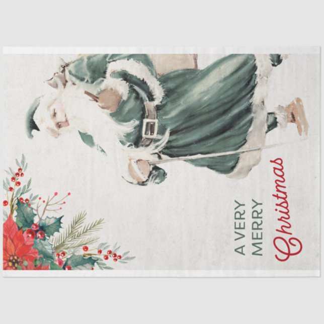 Weihnachten Aquamarin Santa Decoupage Seidenpapier (Vorderseite)