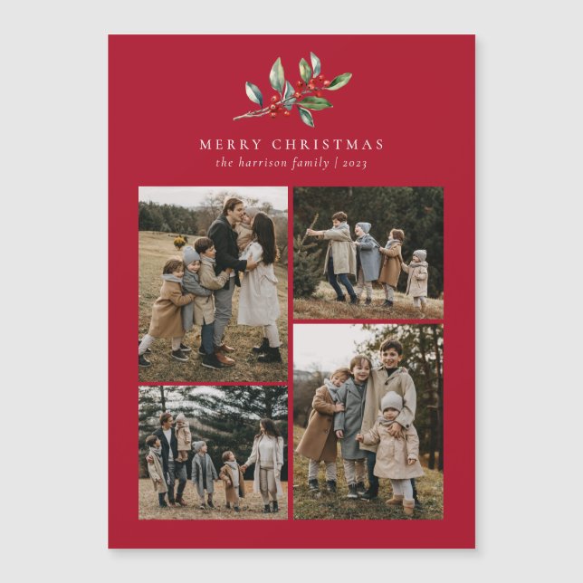 Weihnachten Aquarellblume 4 Foto Magnetkarte (Vorderseite)