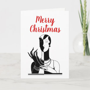 Weihnachten Art Deco Lady mit Perlen Black Transf