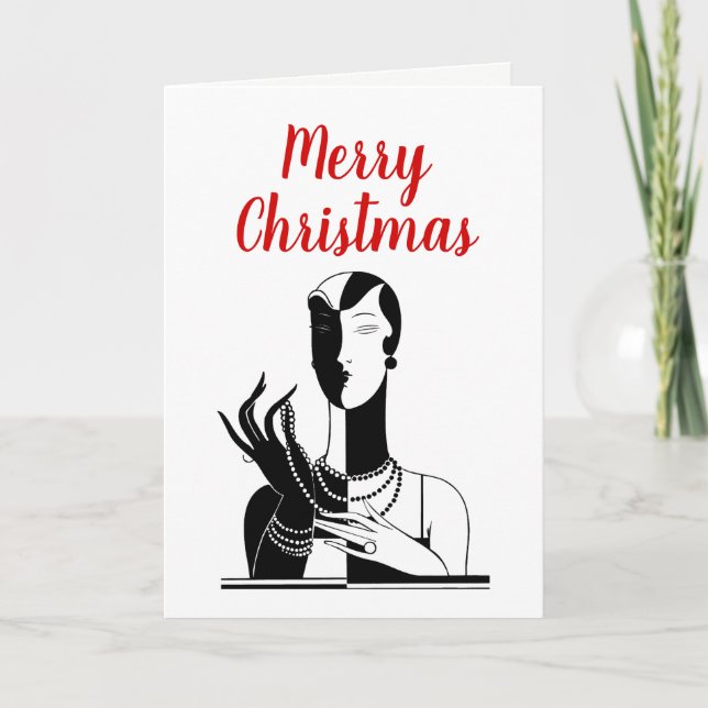 Weihnachten Art Deco Lady mit Perlen Black Transf (Vorderseite)