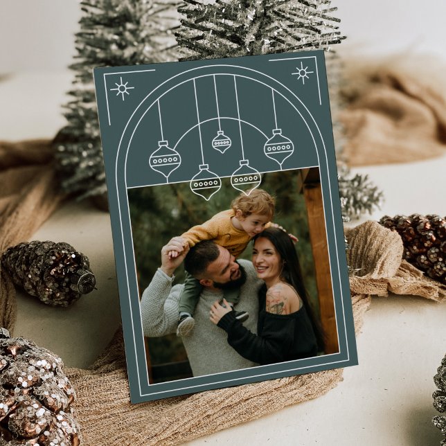 Weihnachten Art Deco Line Art Green Foto Einladung (Von Creator hochgeladen)