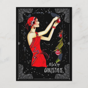 Weihnachten Art Deco Retro Vintage Dame Postkarte