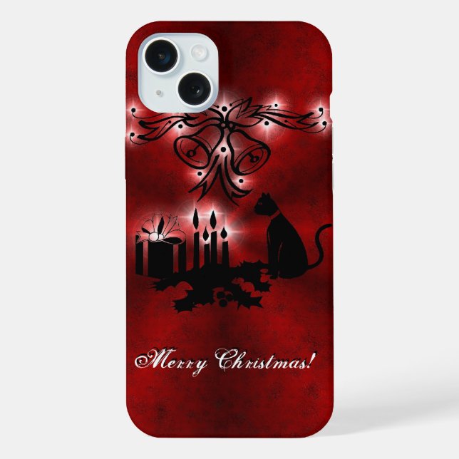 Weihnachten Artdeco mit schwarzer Katze iPhone Hülle (Rückseite)