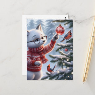 Weihnachten Artic Fox und die Vögel Postkarte