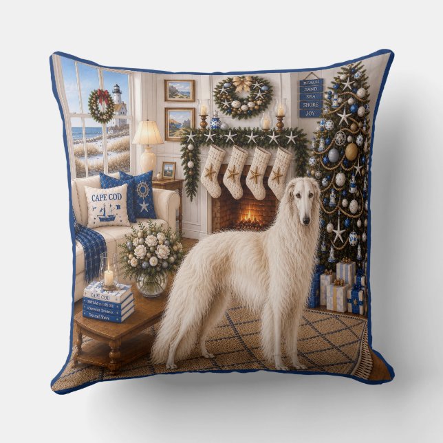 Weihnachten auf Cape Cod ,Borzoi  Kissen (Rückseite)
