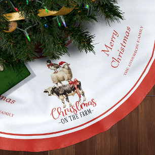 Weihnachten auf dem Bauernhof Barnyard Tier Polyester Weihnachtsbaumdecke