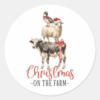 Weihnachten auf dem Bauernhof Barnyard Tier Runder Aufkleber