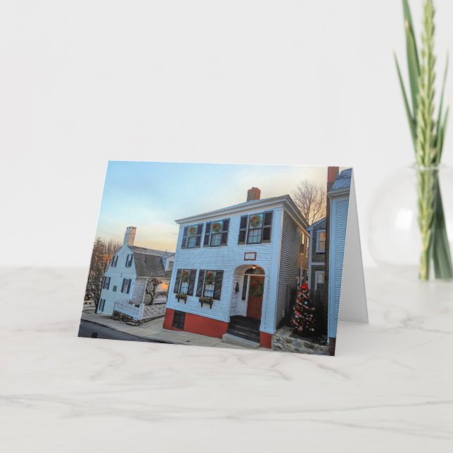 Weihnachten auf der Leyden Street Plymouth MA Dankeskarte (Vorderseite)