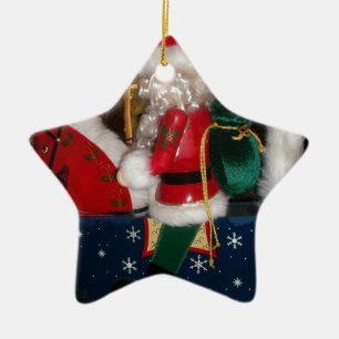 Weihnachten auf einem Pferd mit Schnee Kunst druck Keramikornament