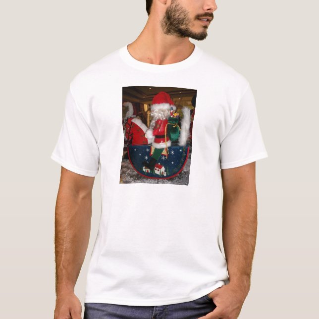 Weihnachten auf einem Pferd mit Schnee Kunst druck T-Shirt (Vorderseite)
