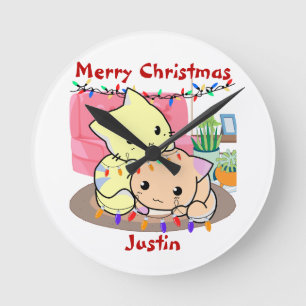 Weihnachten auf Matte, personalisierter Name Runde Wanduhr
